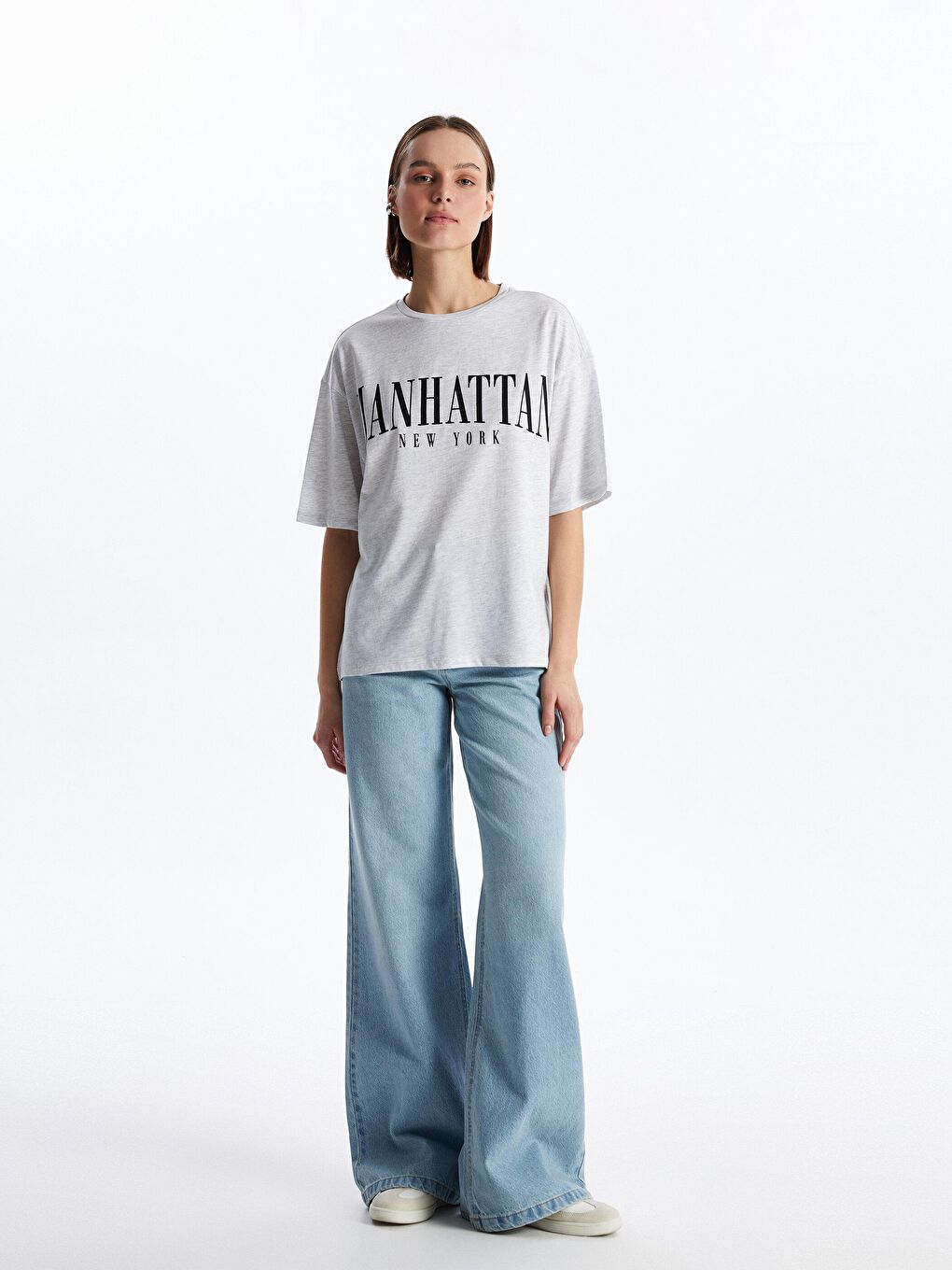 KOOR Açık Gri Oversize 'Manhattan' Baskılı Tshirt  BG17-2 - 2