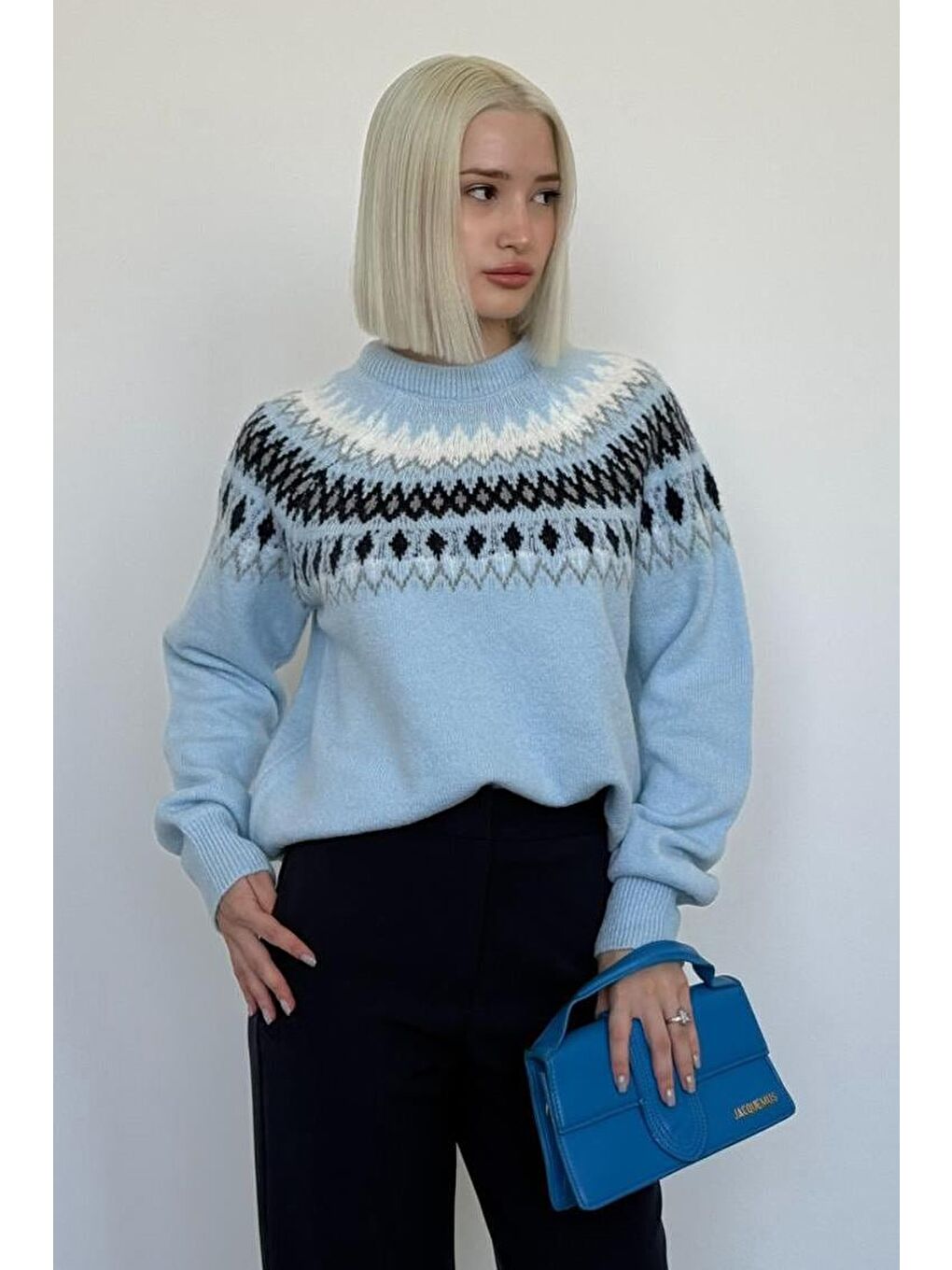 Mavi Bisiklet Yaka Desenli Kadın Triko Kazak Mg2502-9