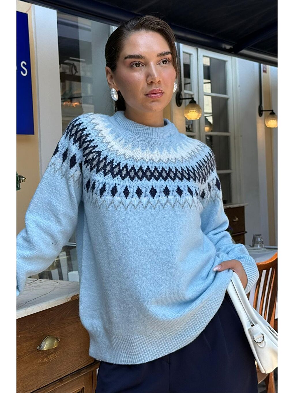 Mavi Bisiklet Yaka Desenli Kadın Triko Kazak Mg2502-10