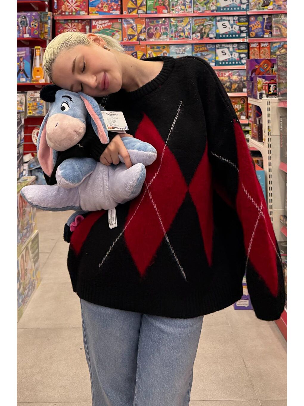 Siyah Bisiklet Yaka Baklava Desen Kadın Kazak Mg2471-1