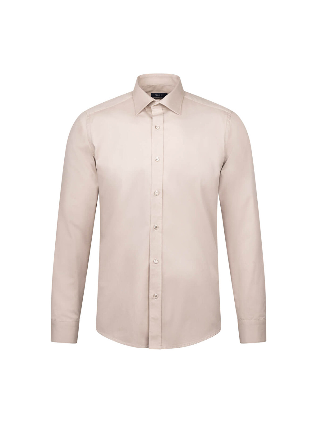 Bej Slim Fit Slim Yaka 100% Pamuk Uzun Kollu Flanel Gömlek