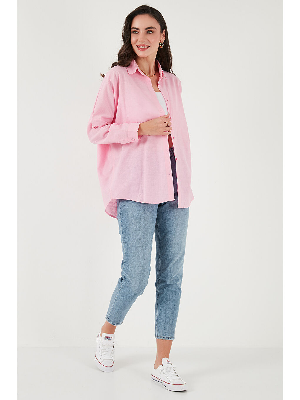 Pembe Streç Pamuklu Oversize Fit 2' li Paket Gömlek-Atlet Set 67810014979S2-4