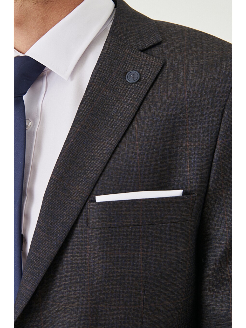 Erkek Kahverengi Slim Fit Kareli Takım Elbise-3