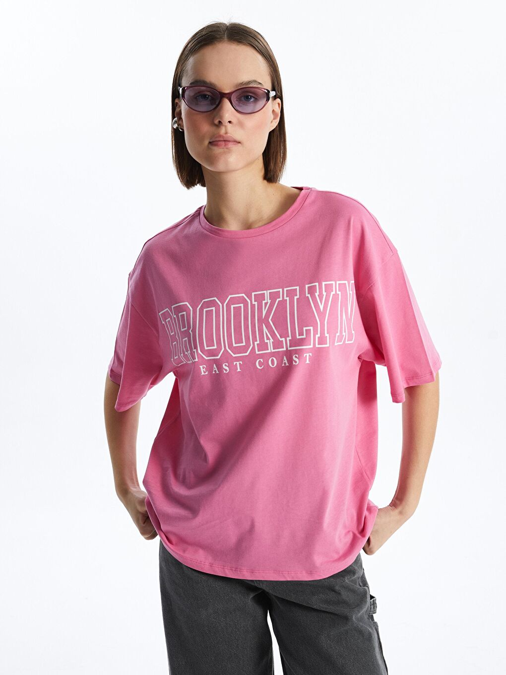 KOOR Pembe Oversize 'Brooklyn' Baskılı Tshirt  BG17