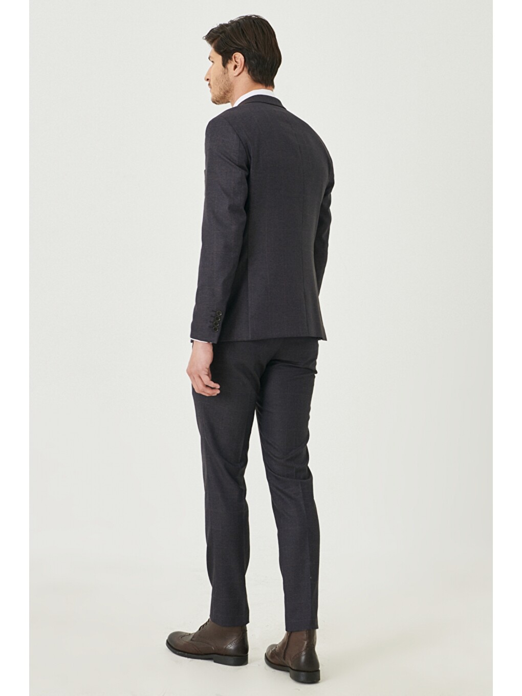 Erkek Kahverengi Slim Fit Kareli Takım Elbise-5