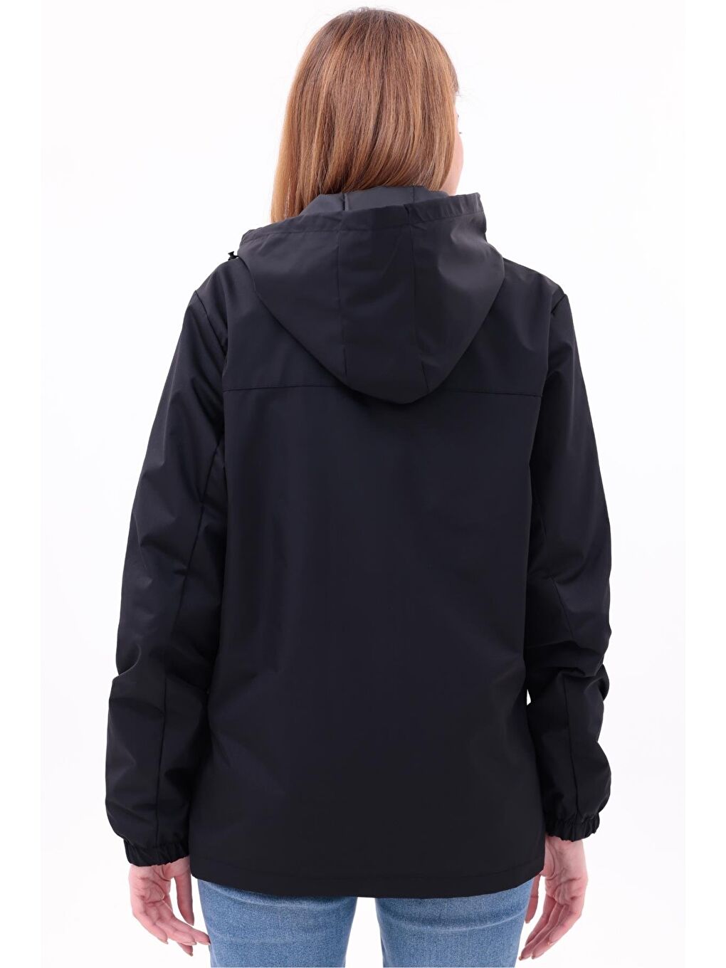 Siyah Kadın Çıkarılabilir Kapüşonlu Yağmurluk-7