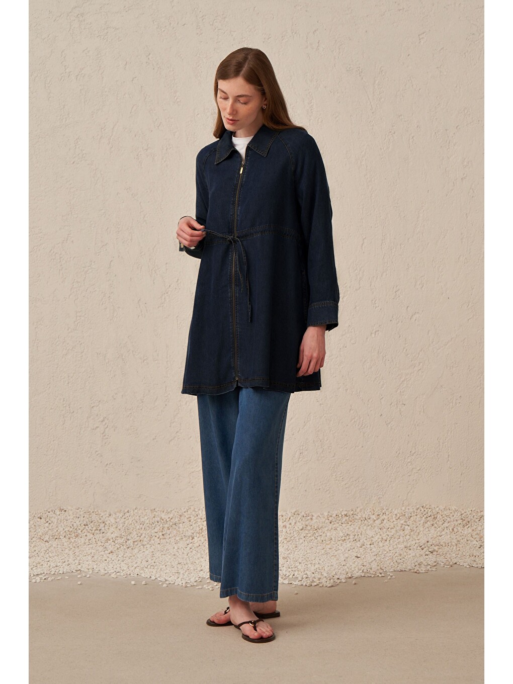 Koyu Mavi-Fermuarlı Denim Ceket-1