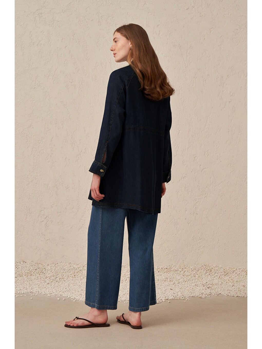Koyu Mavi-Fermuarlı Denim Ceket-2