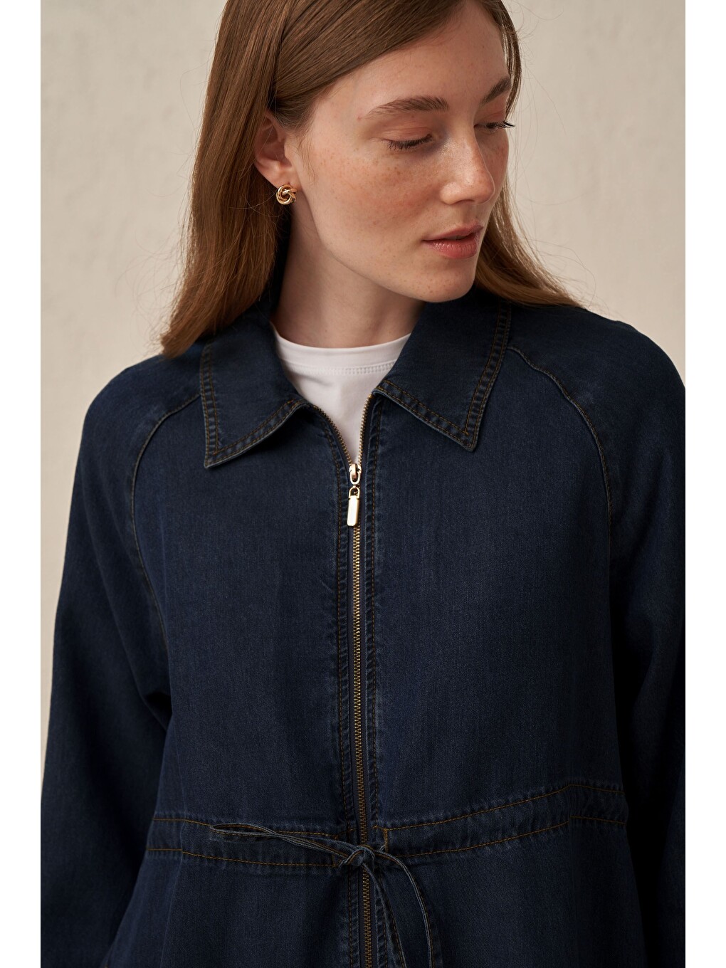 Koyu Mavi-Fermuarlı Denim Ceket-3