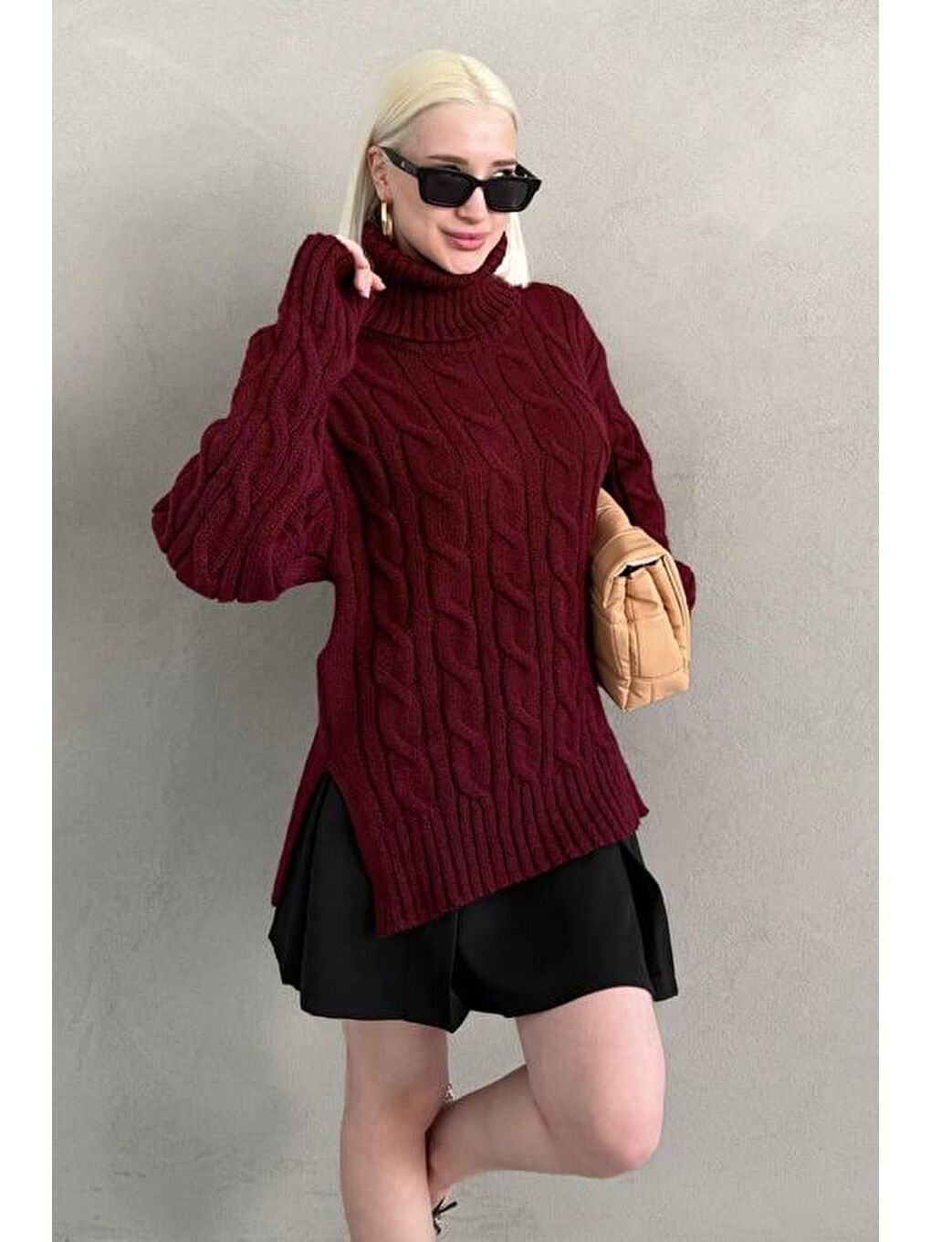 Bordo Boğazlı Triko Kazak Mg2376