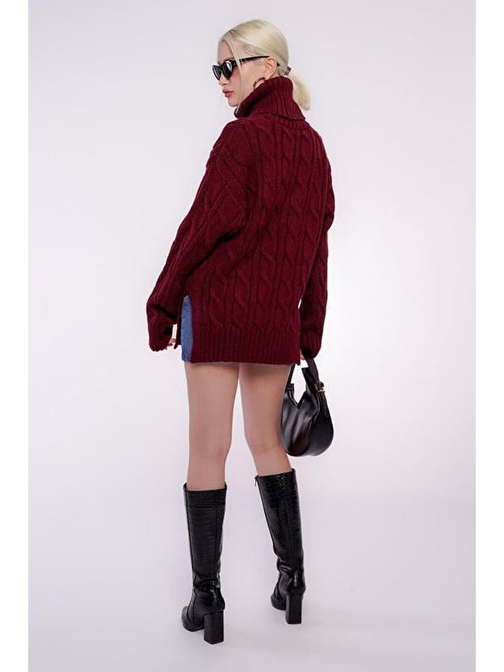 Bordo Boğazlı Triko Kazak Mg2376-4