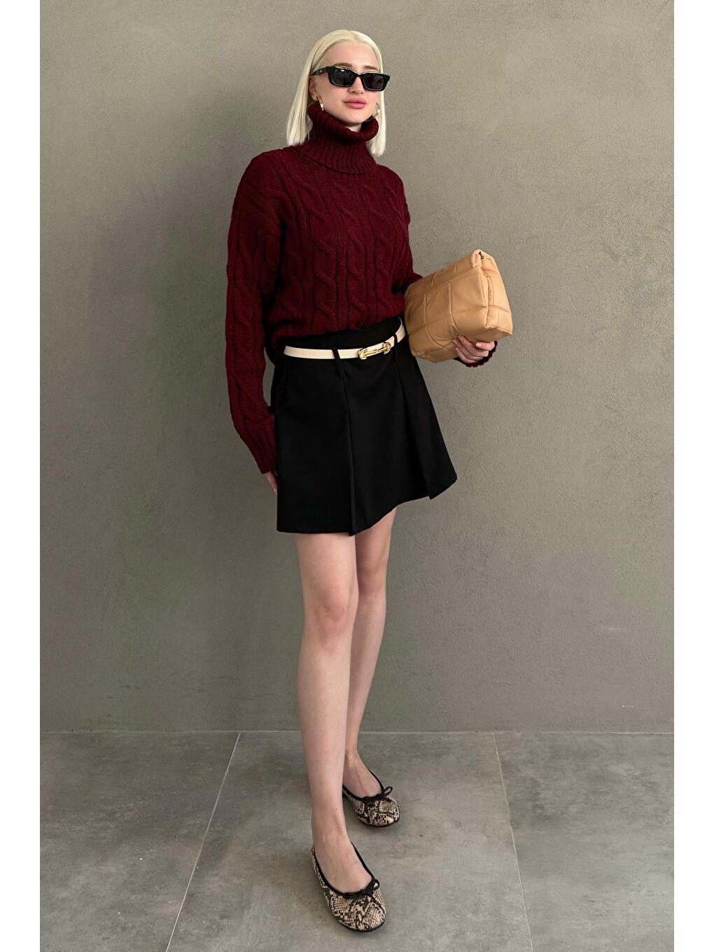 Bordo Boğazlı Triko Kazak Mg2376-5