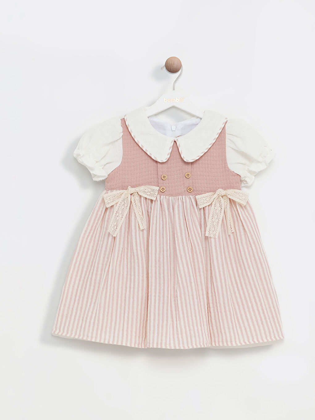 Pembe Kız Bebek Elbise 6-18 Ay Pudra