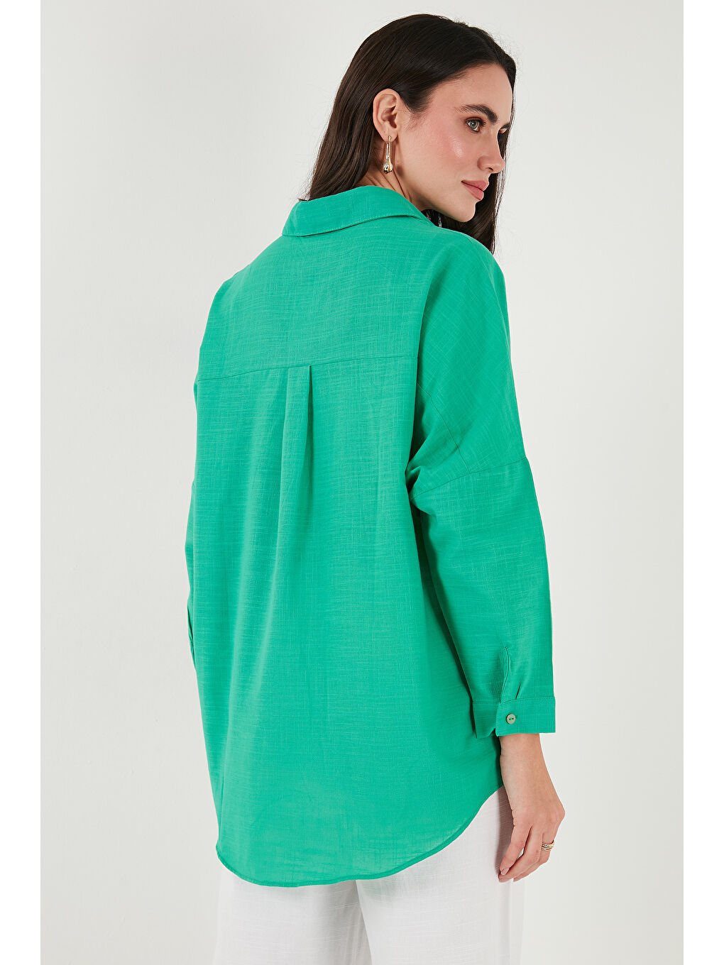 Yeşil Streç Pamuklu Oversize Fit 2' li Paket Gömlek-Atlet Set 67810014979S2-4