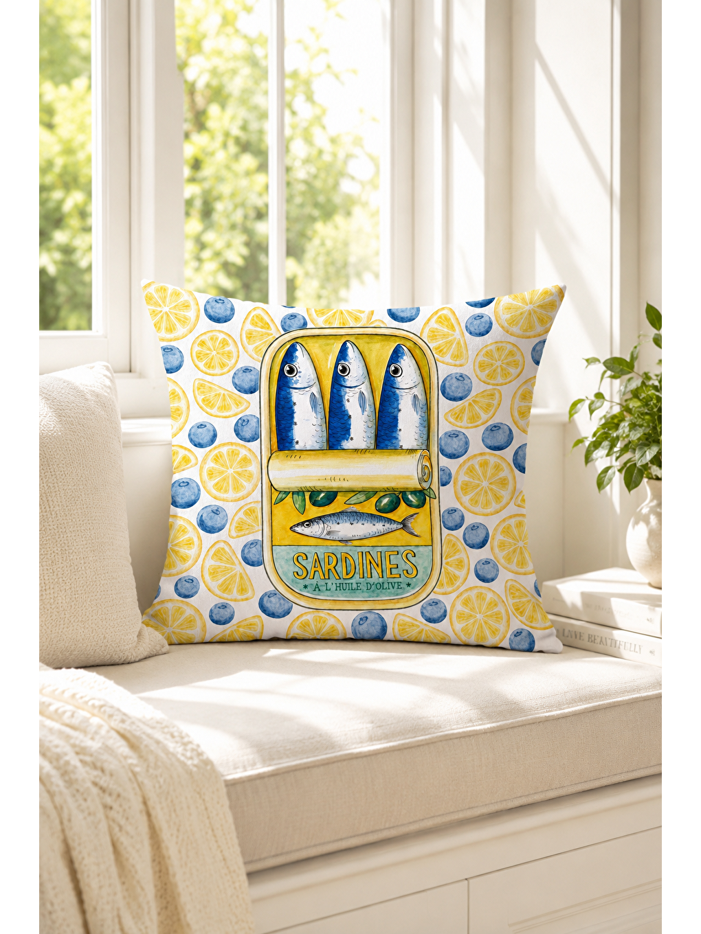 Beyaz Amore Vita Sole Yazı Baskılı Çizgili Dekoratif Kırlent Kılıfı Retro Dekor 43x43 Cm-6