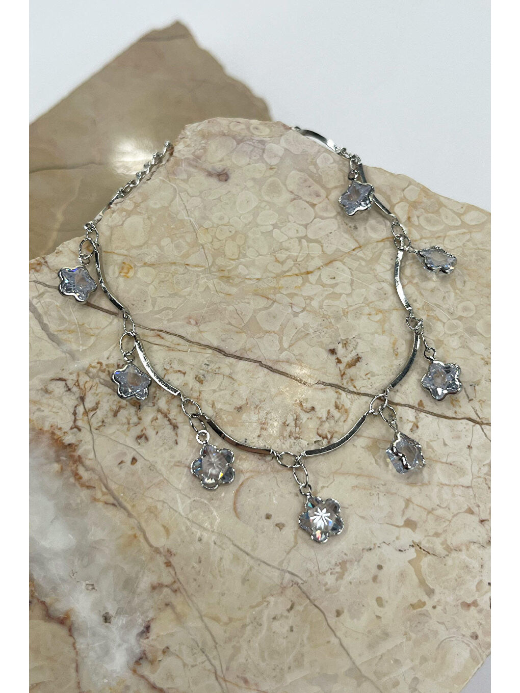 Gri Wıth Flower Tıp Bileklik Gümüş