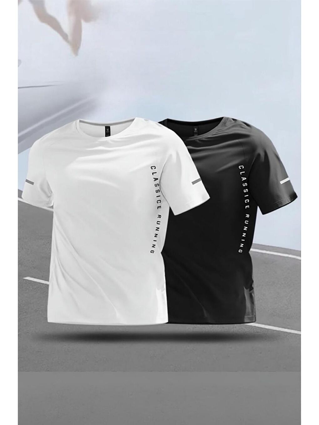 Siyah Classic Running 2'li Paket Erkek Sporcu Tişört Nefes Alabilir Hızlı Kuruyan Koşu ve Fitness Tişörtü