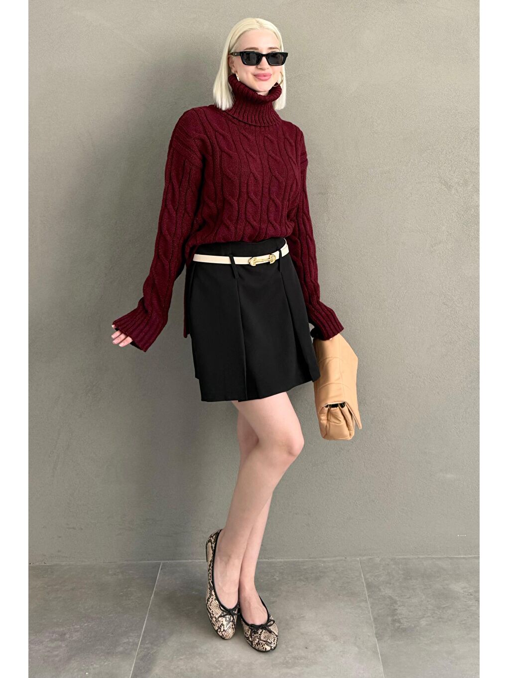 Bordo Boğazlı Triko Kazak Mg2376-6