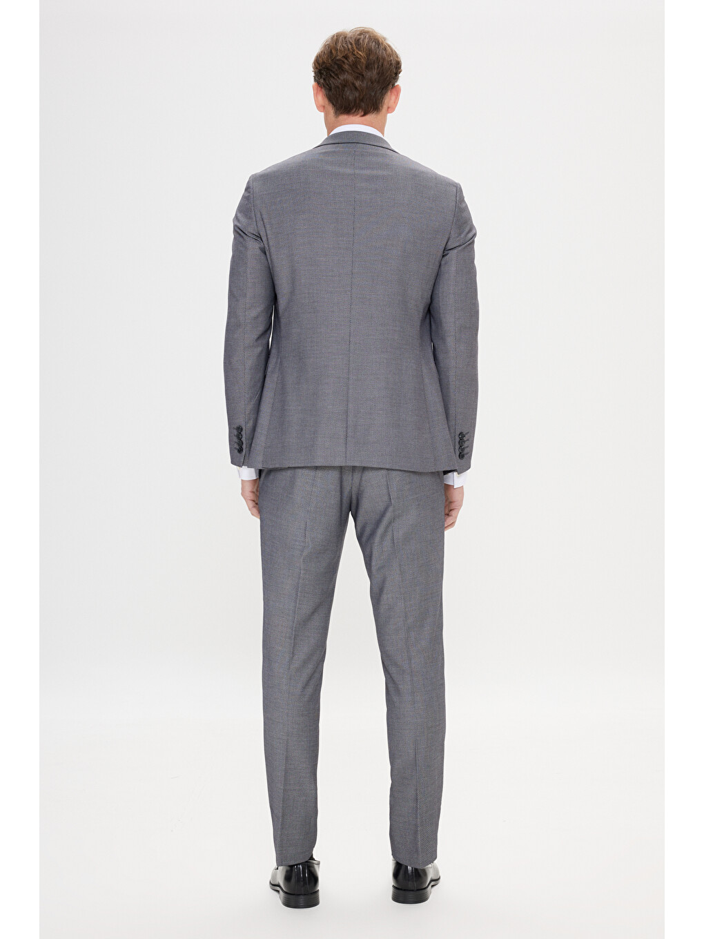 Erkek Gri-siyah Slim Fit Kırlangıç Yaka Desenli Yelekli Takım Elbise-7