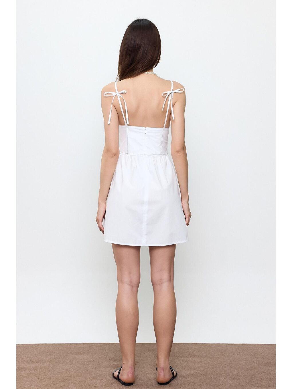 Beyaz %100 Pamuk Midi Elbise-3