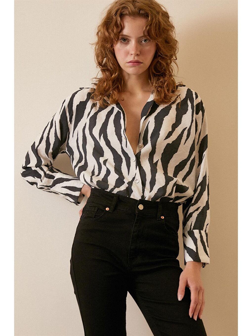 Siyah Zebra Desen Modal Gömlek
