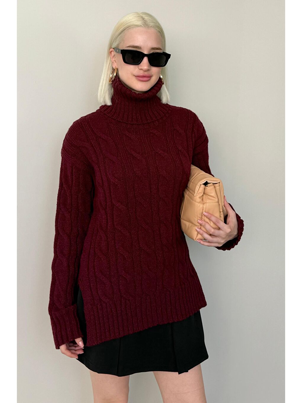 Bordo Boğazlı Triko Kazak Mg2376-7