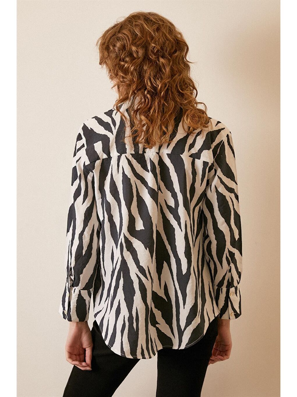 Siyah Zebra Desen Modal Gömlek-2