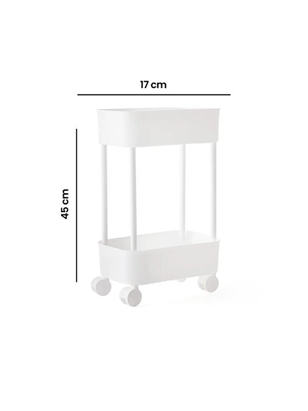 İki Katlı Tekerlekli Banyo Rafı - Beyaz - 45x27x17 cm-6