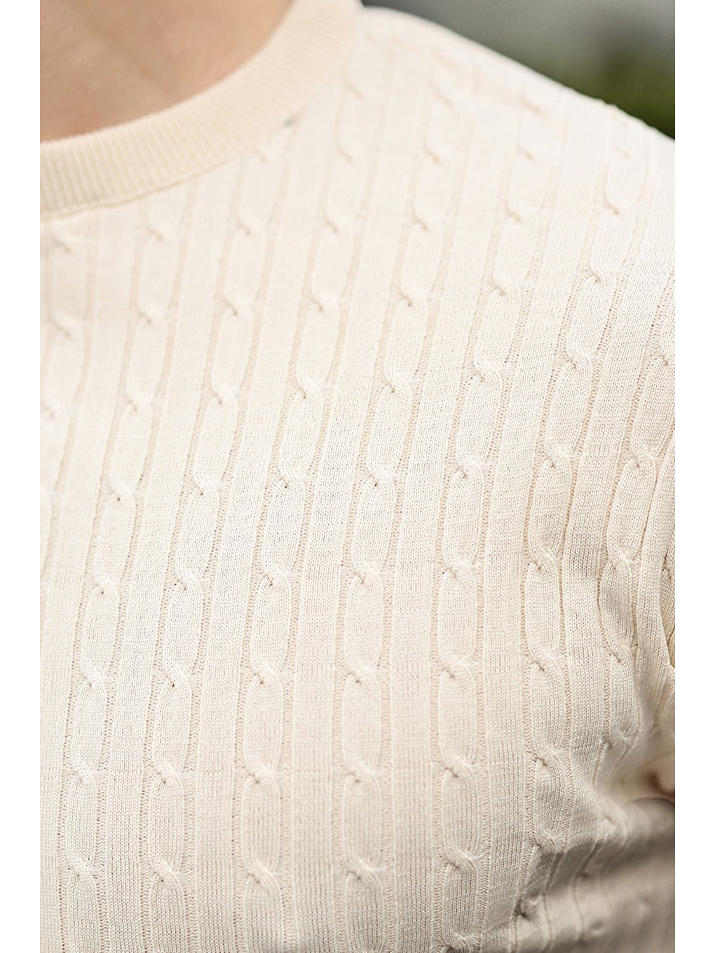 Bej Taş Rengi Bisiklet Yaka Triko Erkek Tişört E7468-2