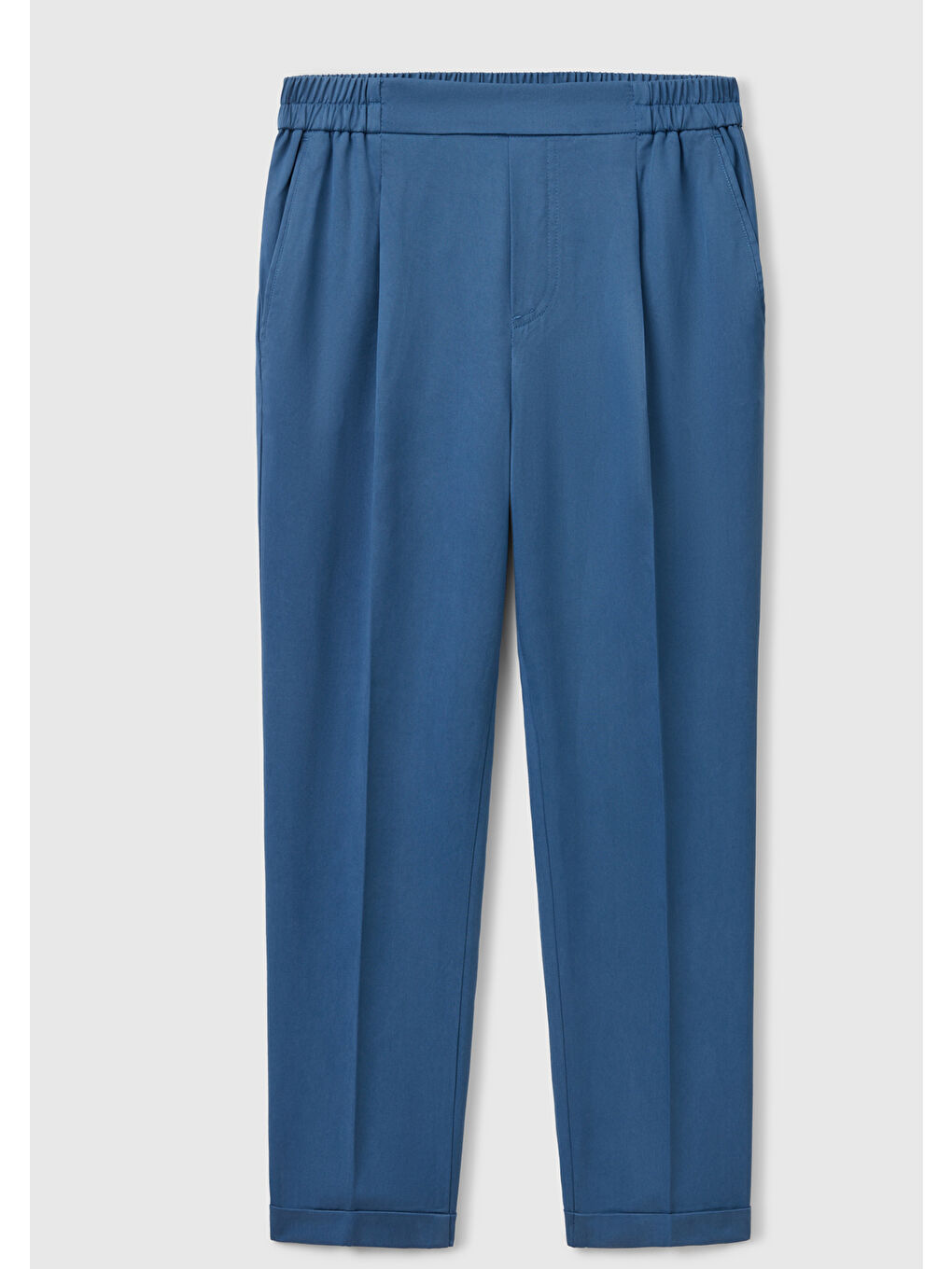 Lacivert Kadın Denim %100 Liyosel Paçası Kıvrımlı Beli Lastikli Pantolon-1