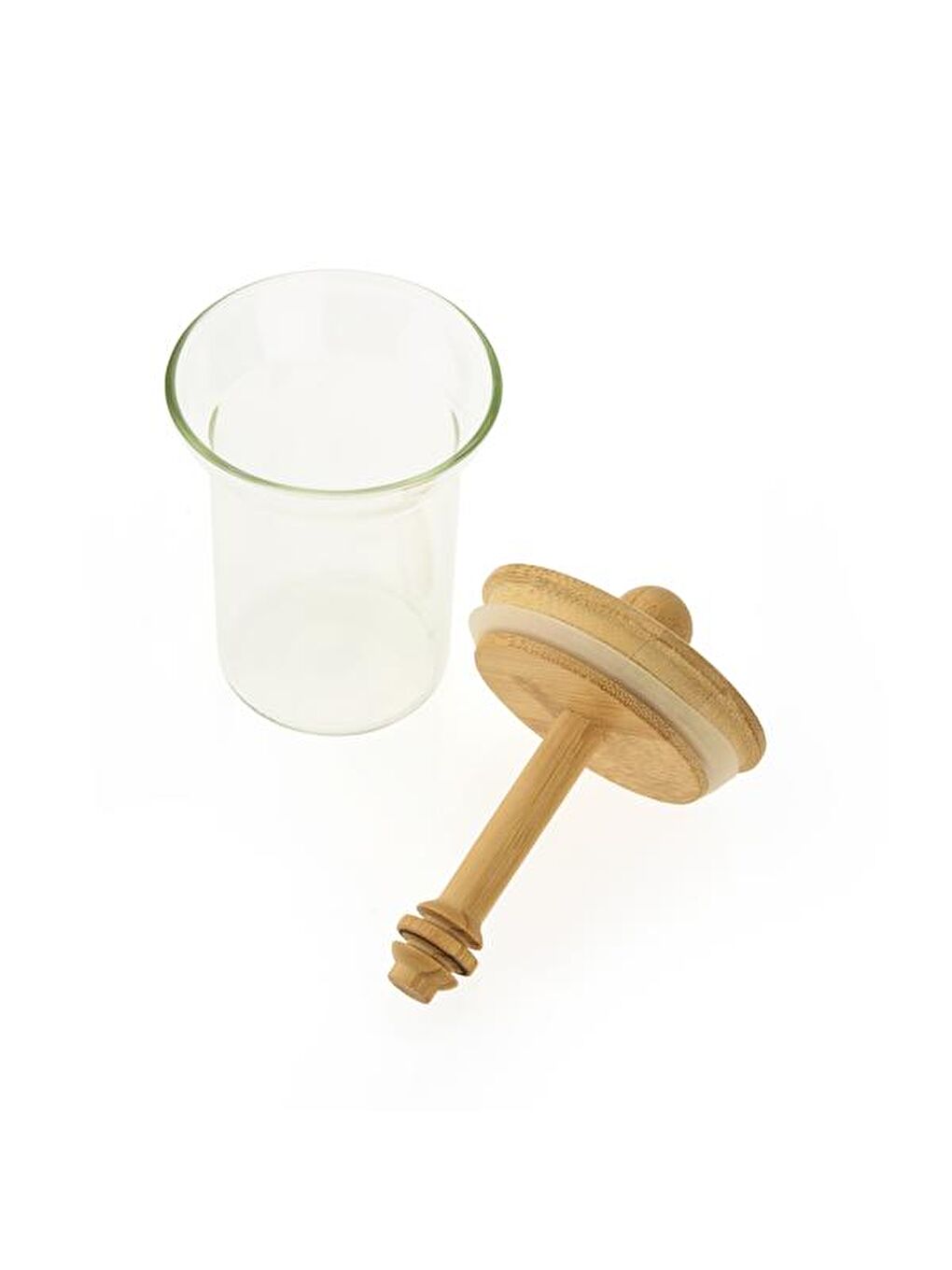 Renksiz Bambu Kaşıklı Bal Kavanozu - Şeffaf - 14,5 cm-2