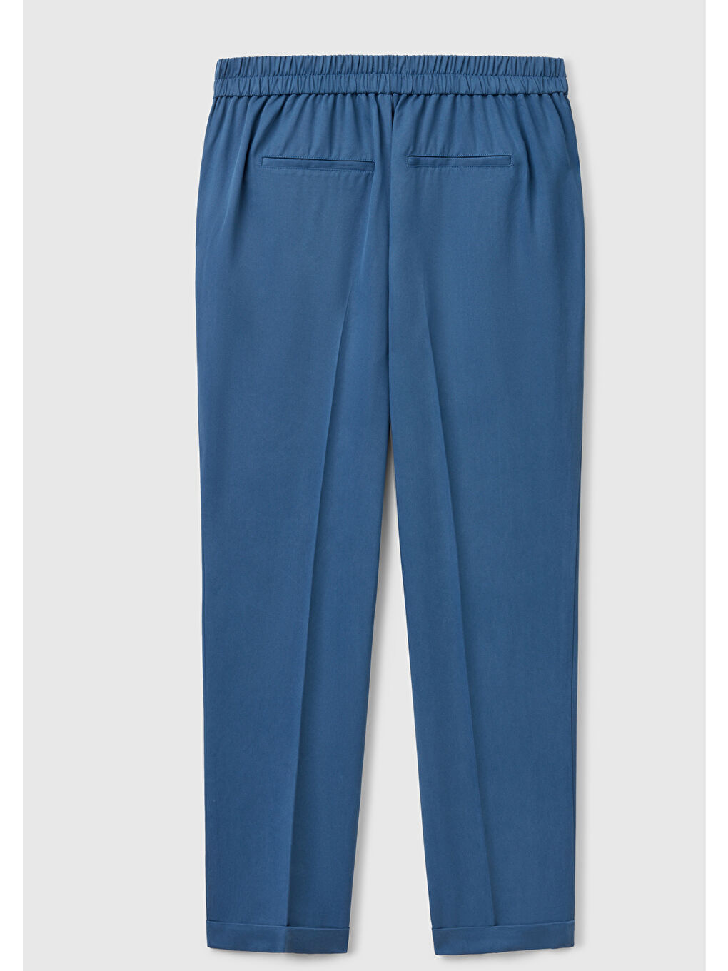 Lacivert Kadın Denim %100 Liyosel Paçası Kıvrımlı Beli Lastikli Pantolon-3