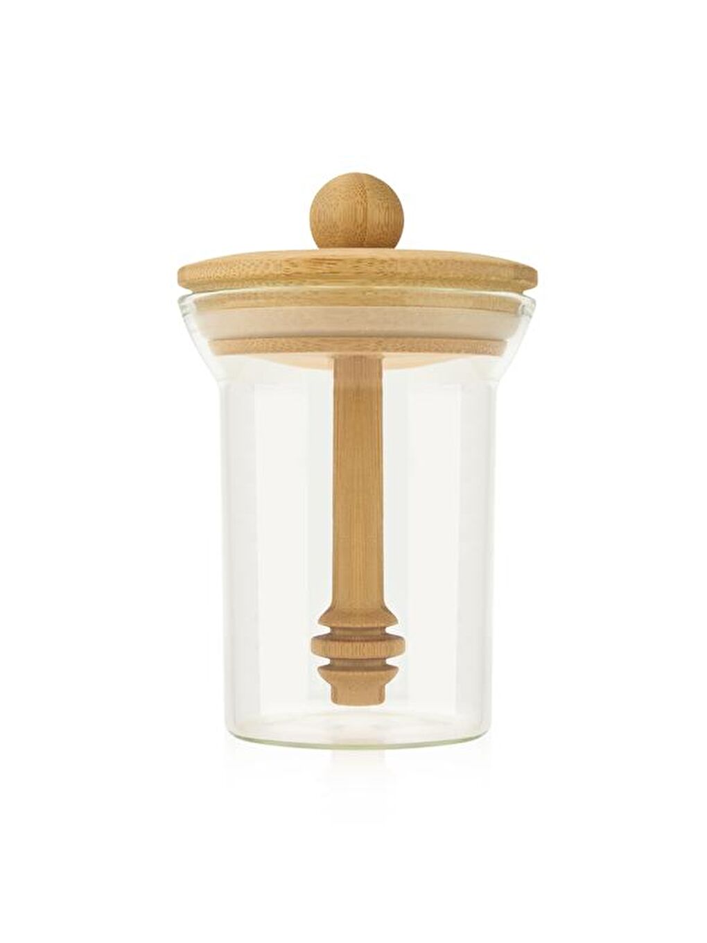 Renksiz Bambu Kaşıklı Bal Kavanozu - Şeffaf - 14,5 cm-3
