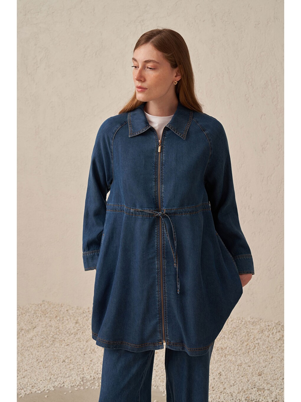 Mavi-Fermuarlı Denim Ceket-3