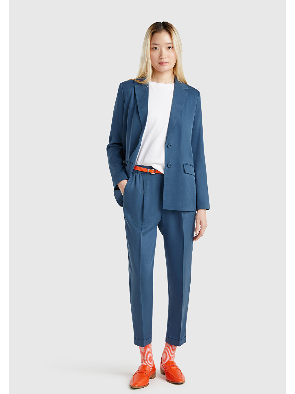 Lacivert Kadın Denim %100 Liyosel Paçası Kıvrımlı Beli Lastikli Pantolon-4