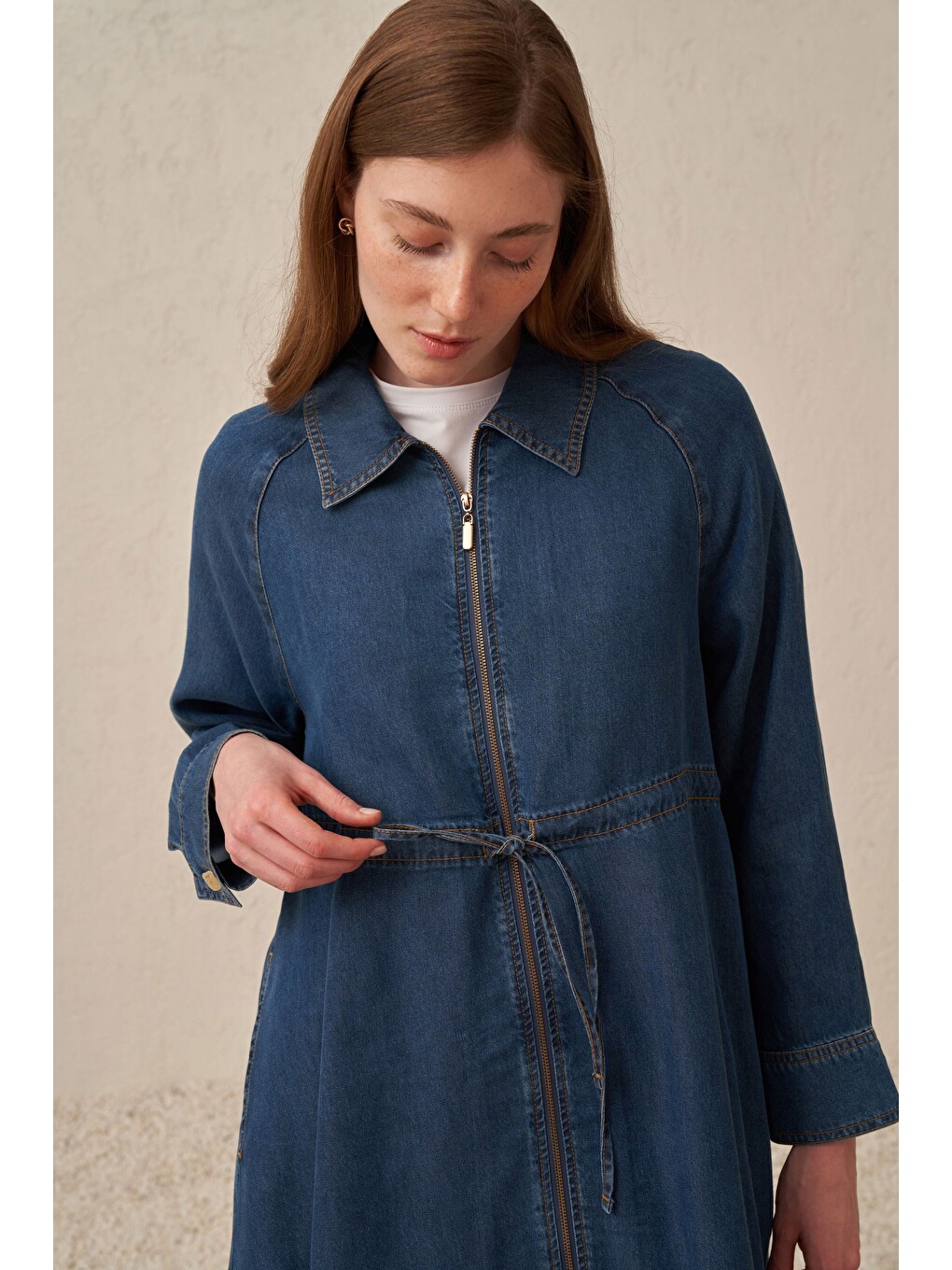 Mavi-Fermuarlı Denim Ceket-4