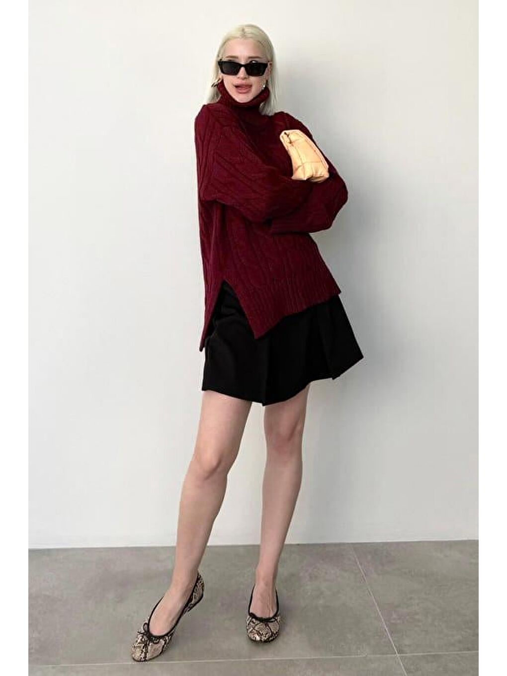 Bordo Boğazlı Triko Kazak Mg2376-9