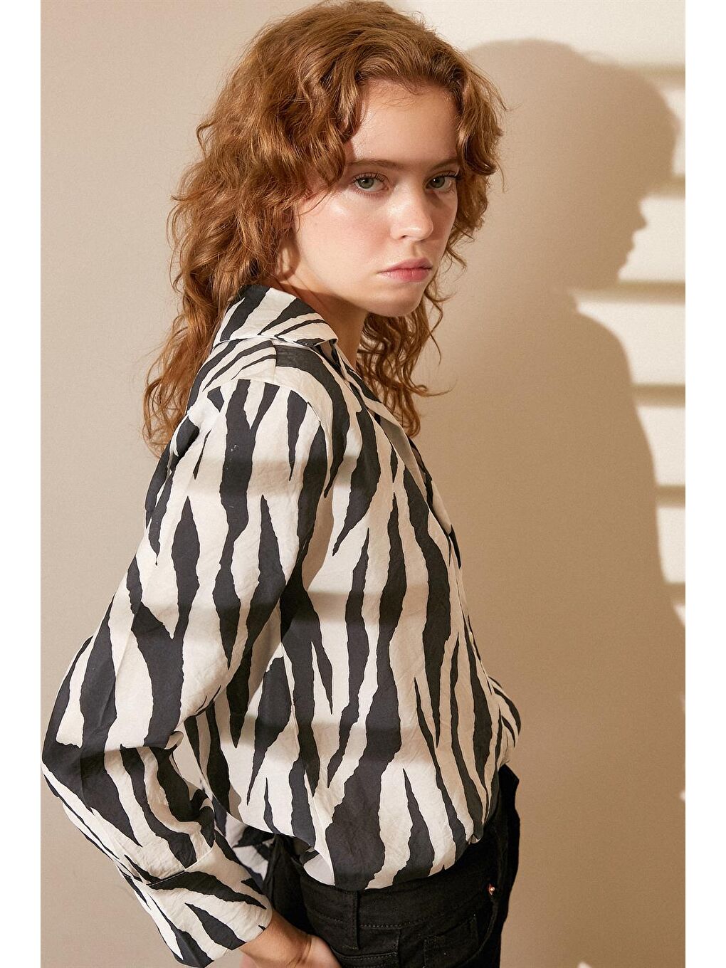 Siyah Zebra Desen Modal Gömlek-5