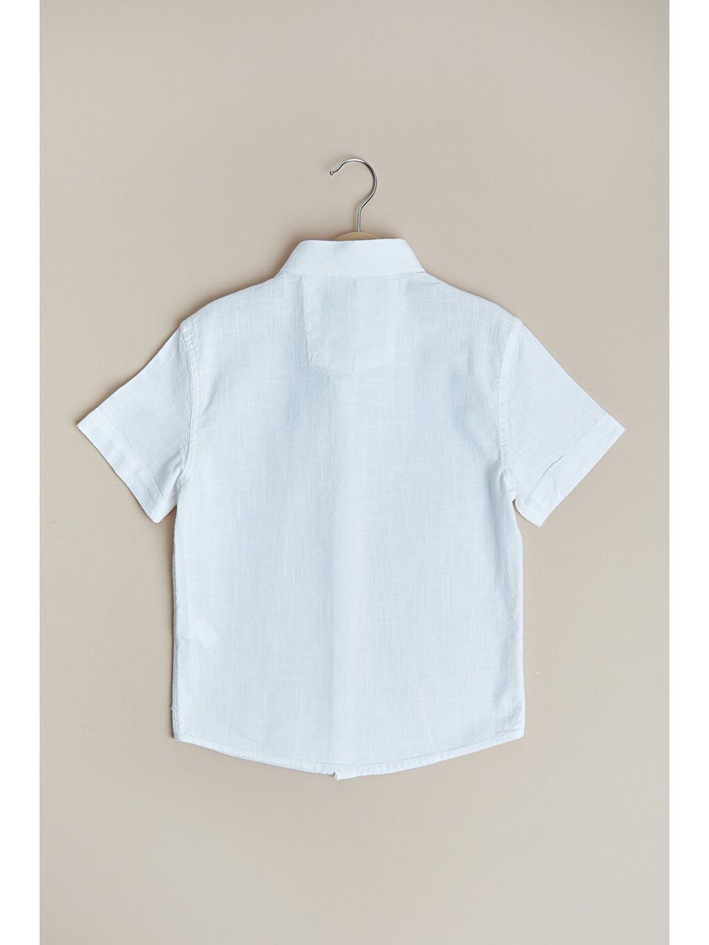 Beyaz Flamlı Keten Görünümlü Erkek Çocuk Gömlek-1