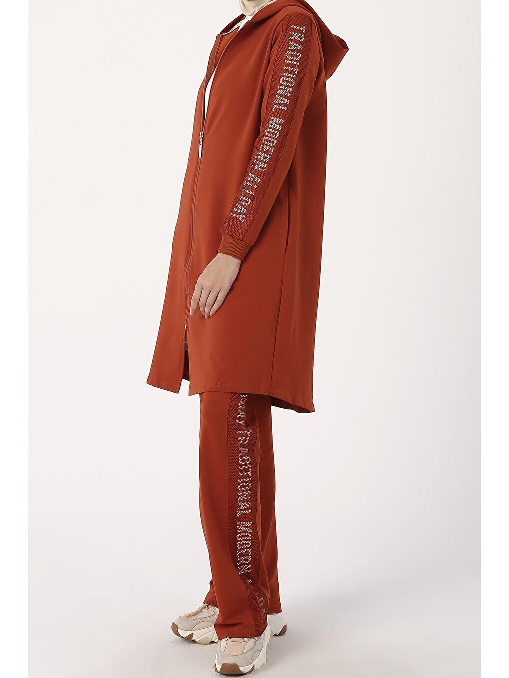 Kahverengi Kiremit Baskılı Fileli Eşofman Takımı-2