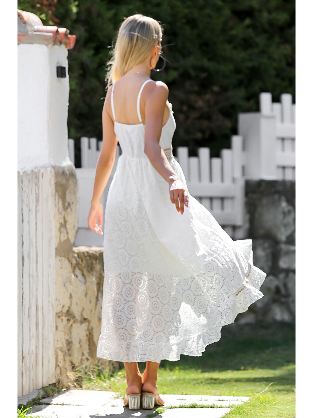 İtalyan Bej V Yaka Askılı Astarlı Anvelop Etek Fistolu Pamuklu Dokuma Casual Elbise-7