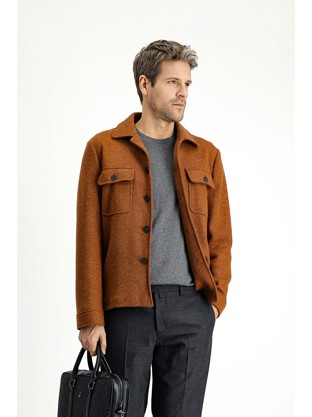 Kahverengi Regular Fit Yünlü Spor Ceket