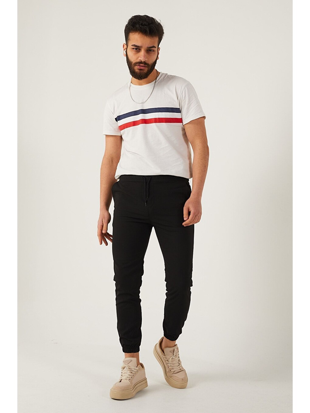 Siyah Erkek Dar Kalıp Lastikli Paça Jogger Pantolon-7