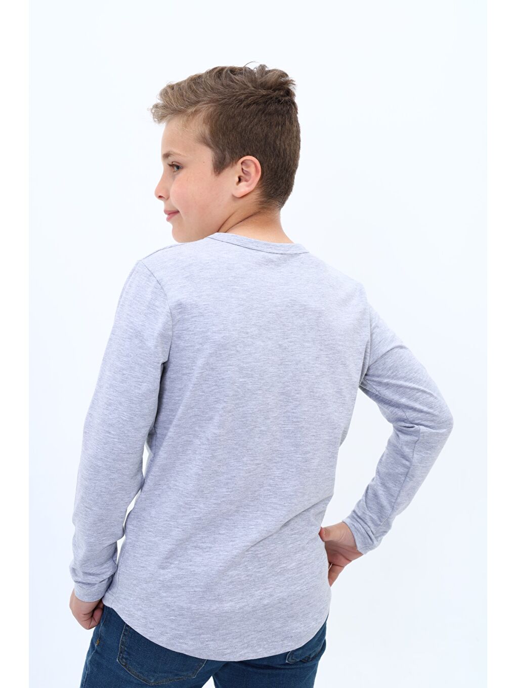 Gri Erkek Çocuk Baskılı Tişört-1