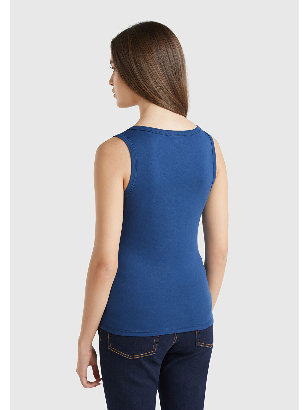 Mavi Kadın Denim %100 Pamuk Ucu Logo İşlemeli Slim Fit Yuvarlak Yaka Atlet-1