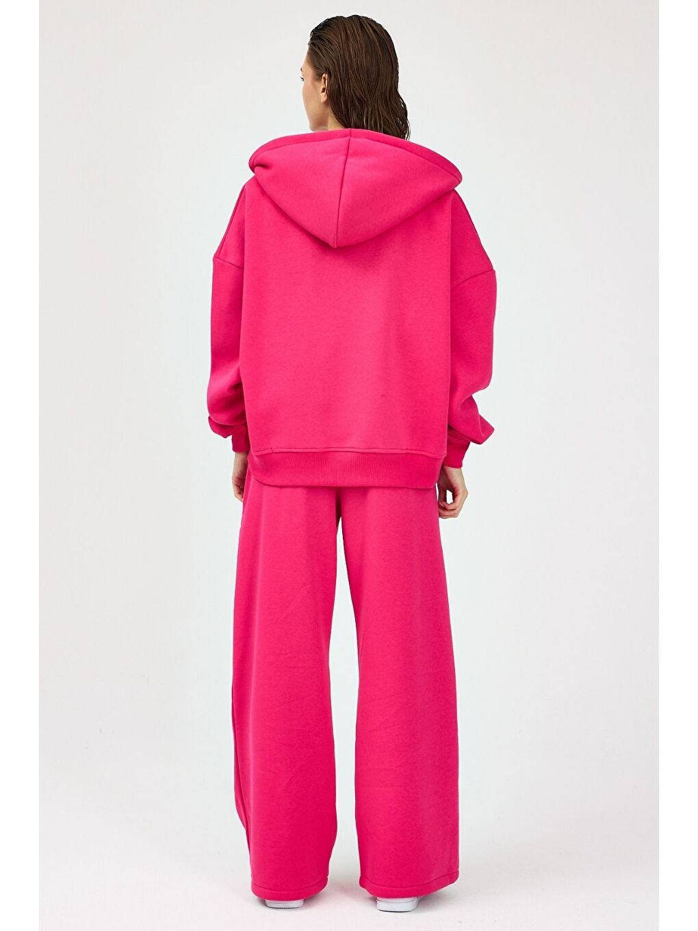 Kadın Chill Oversize Fuşya Fermuarlı Sweatshirt-4