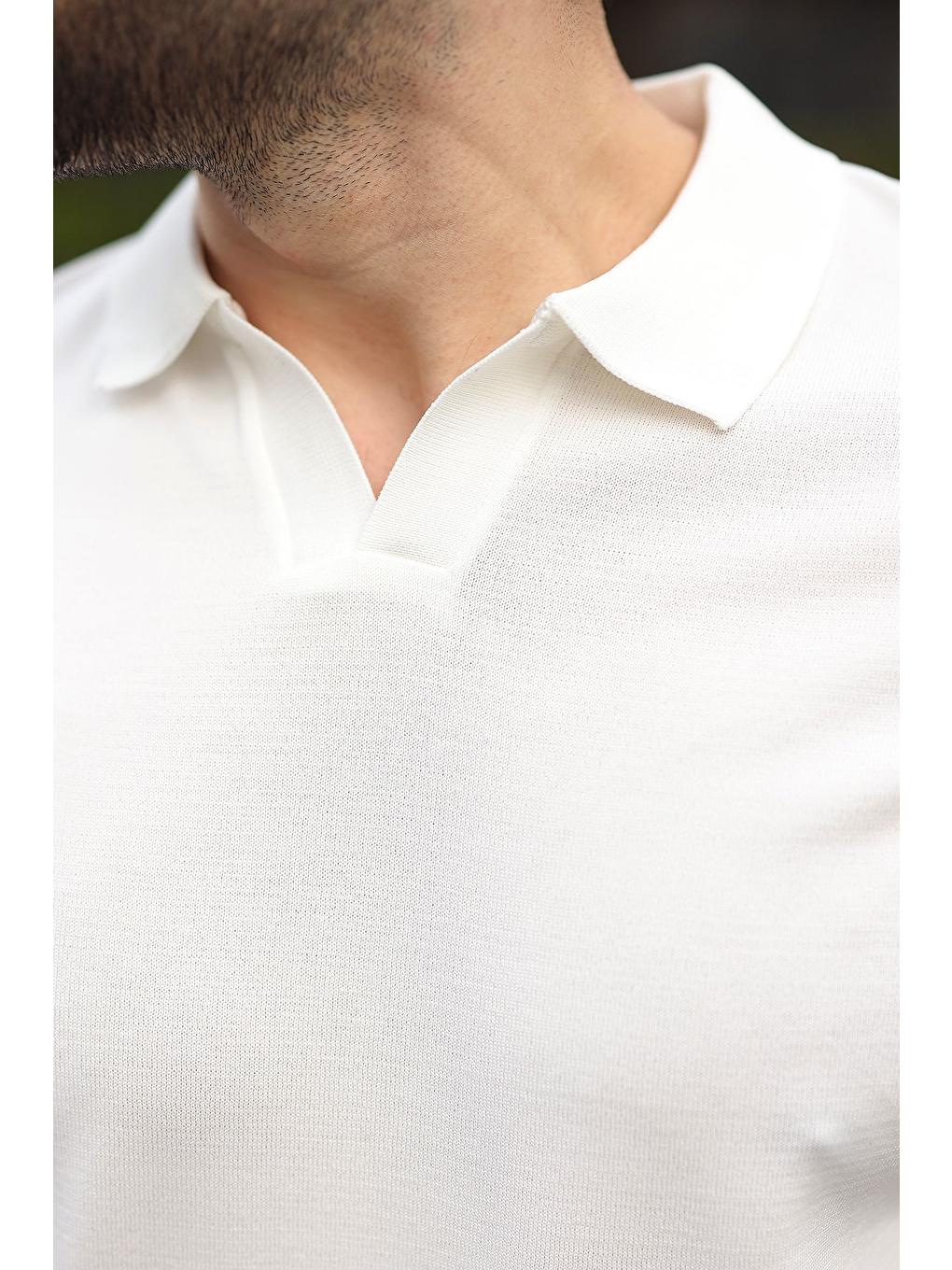 Beyaz Polo Yaka Triko Kısa Kollu Erkek Tişört E7463-2