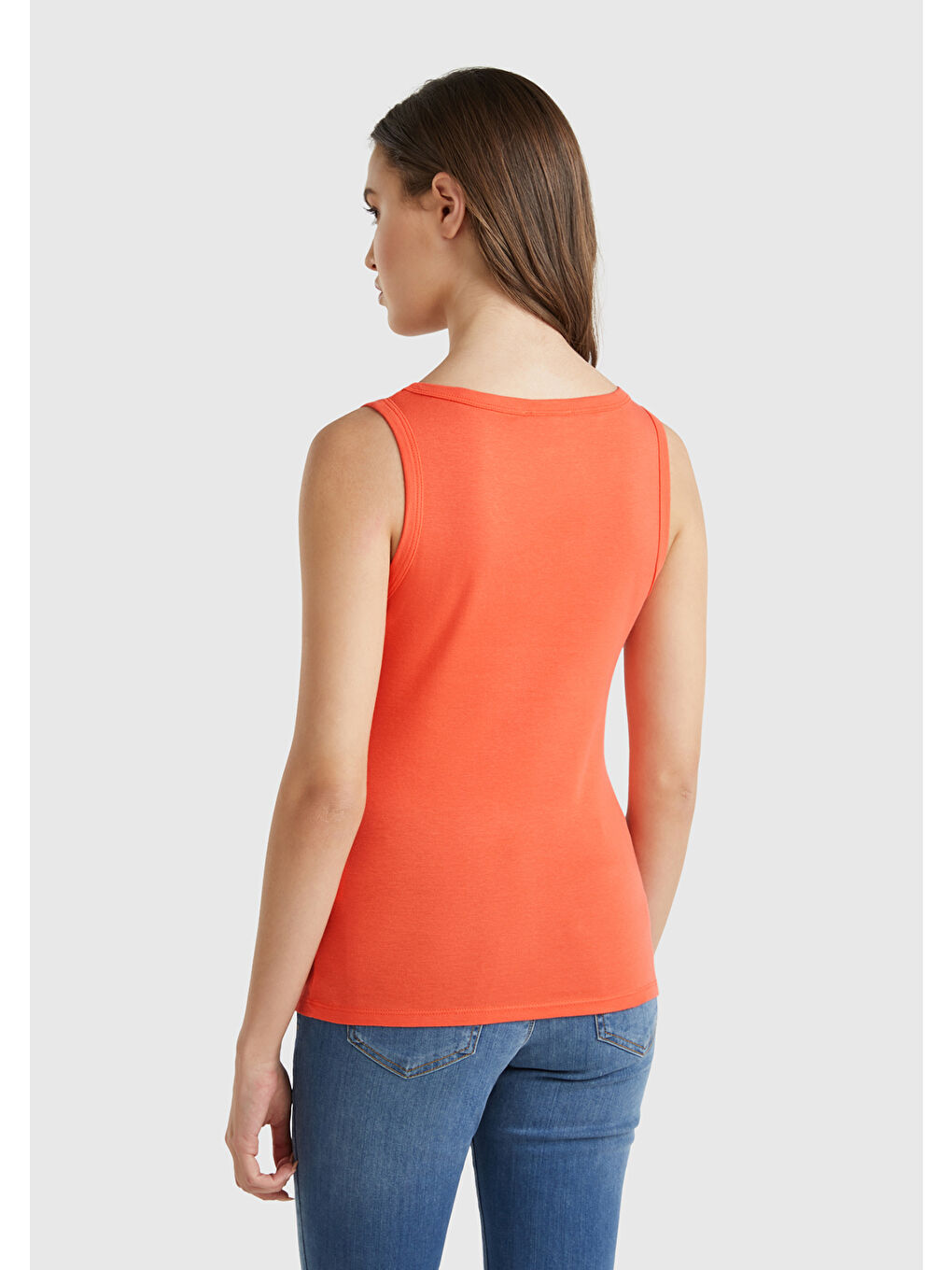 Kadın Turuncu %100 Pamuk Ucu Logo İşlemeli Slim Fit Yuvarlak Yaka Atlet-1