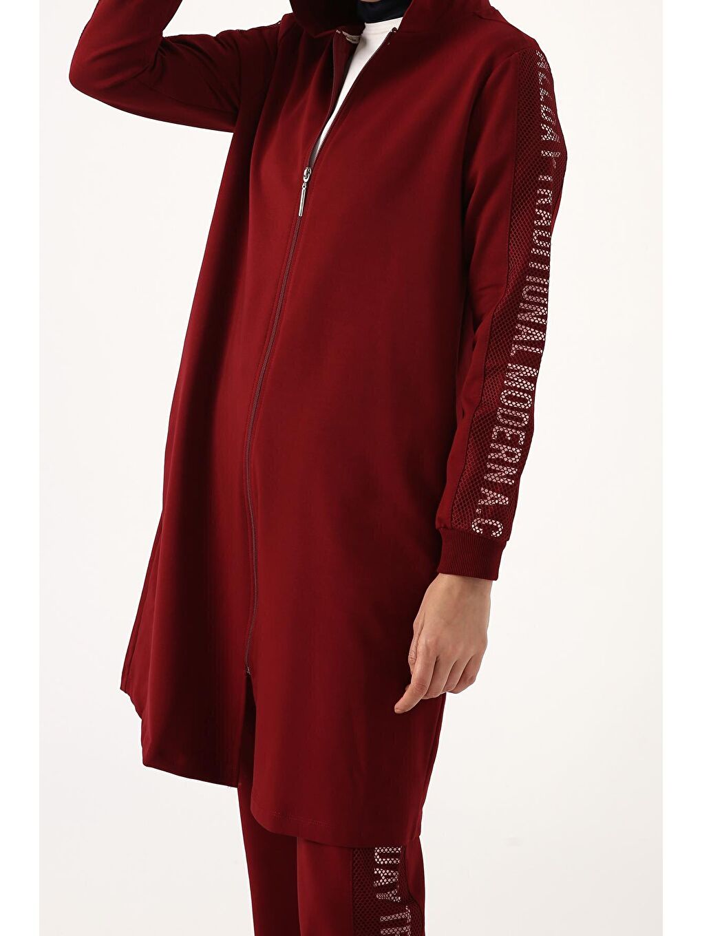 Koyu Bordo Baskılı Fileli Eşofman Takımı