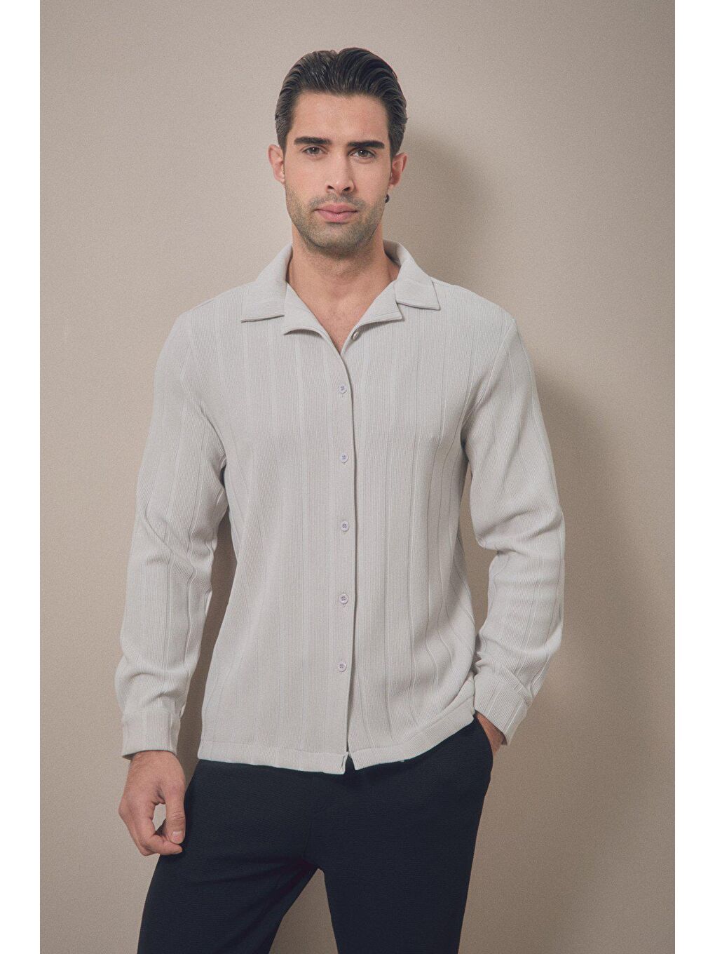 Bej Fitilli Uzun Kollu Gömlek